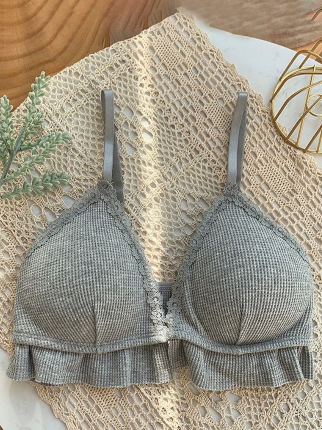 

MADE FOR HER LABEL Bralette Bra Medium Coverage Heavily Padded, Grey
