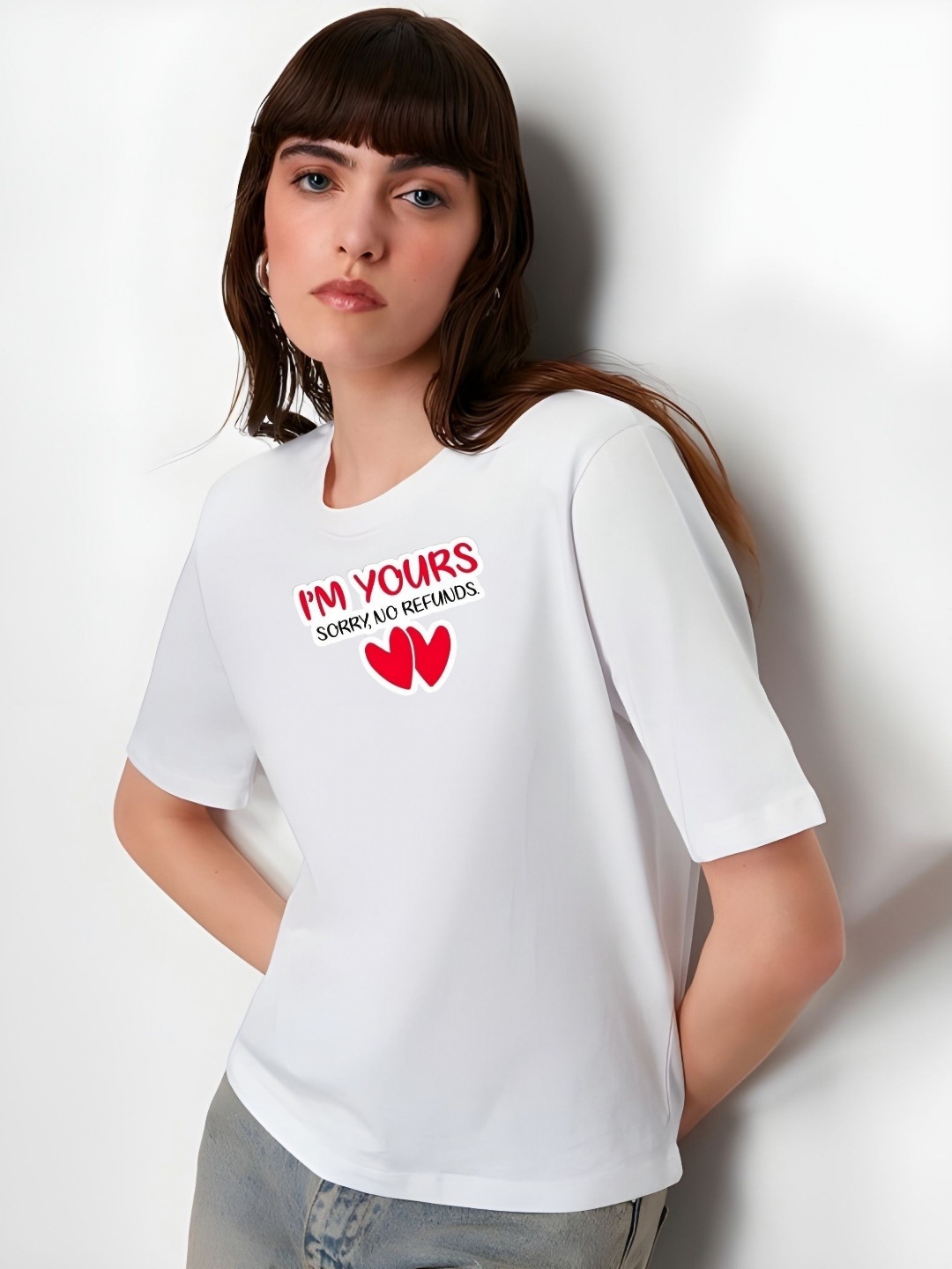 

Moda Rapido Women Typography Printed Round Neck Cotton Oversized T-shirt, White