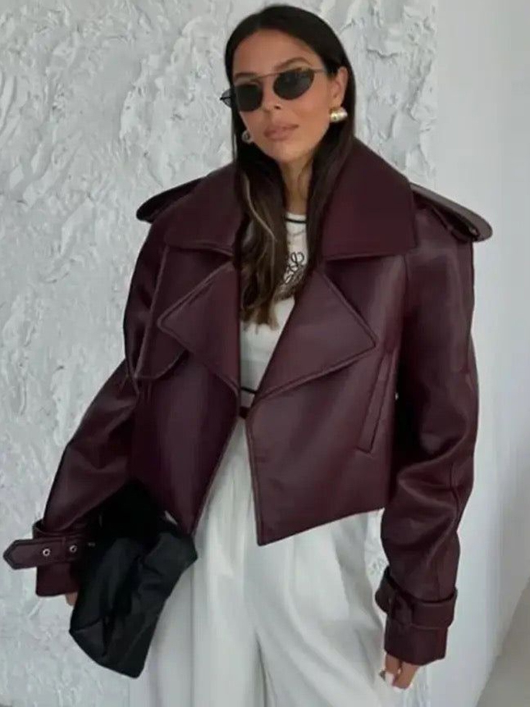 

Alamode By Akanksha Maroon Sara Premium Leather Jacket in Burgundy
