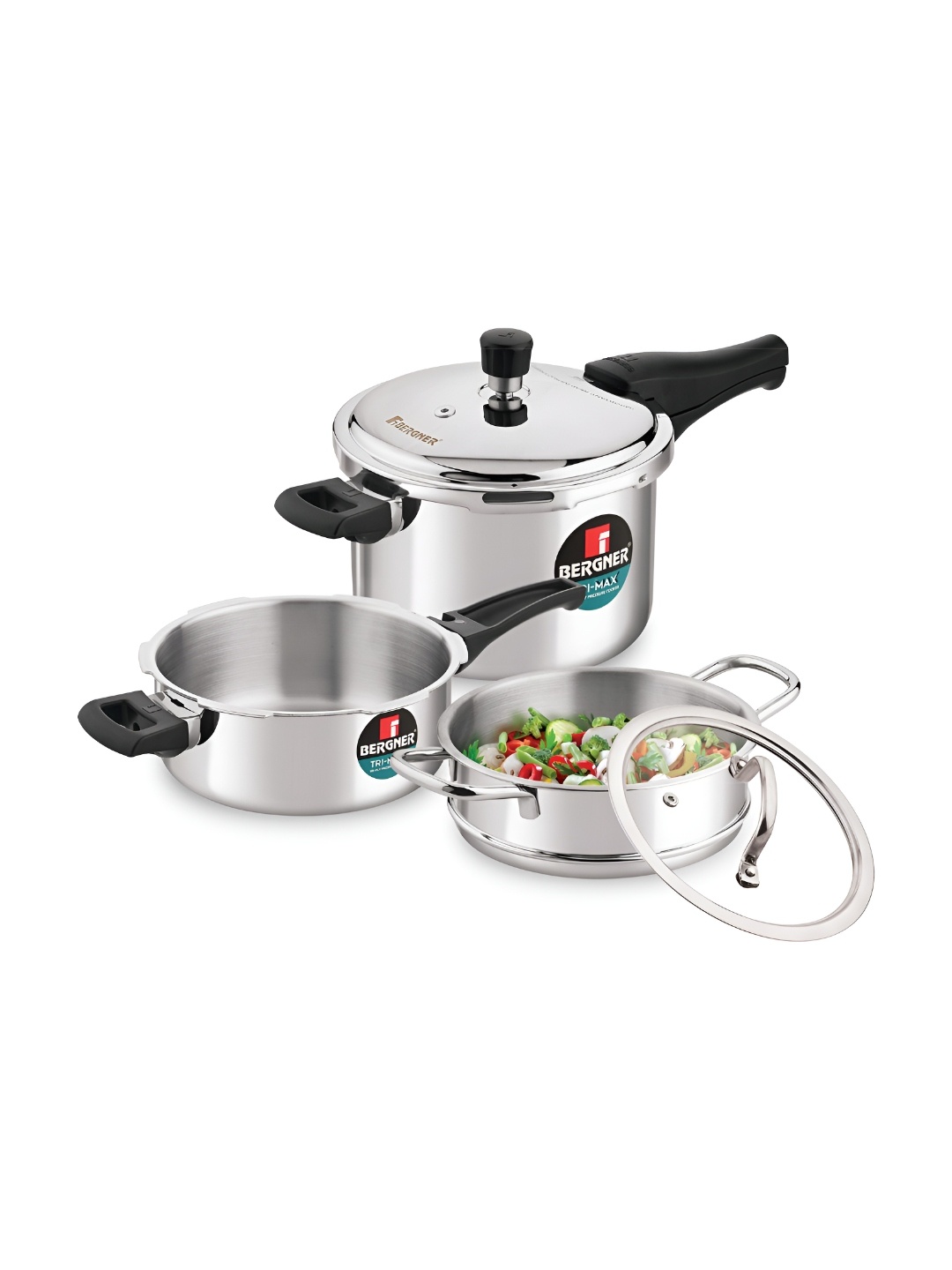 

BERGNER Trimax Silver-Toned Tri-Ply Stainless Steel Dishwasher Safe Pressure Cooker