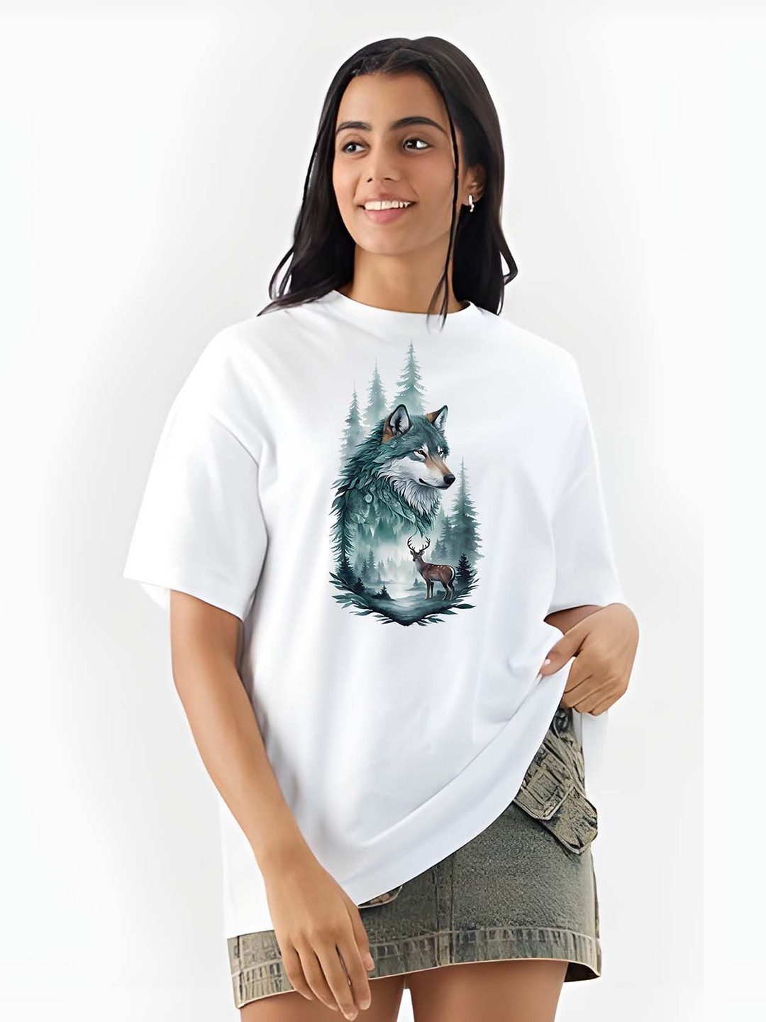 

SZN Women Graphic Printed Round Neck Cotton Oversized T-shirt, White