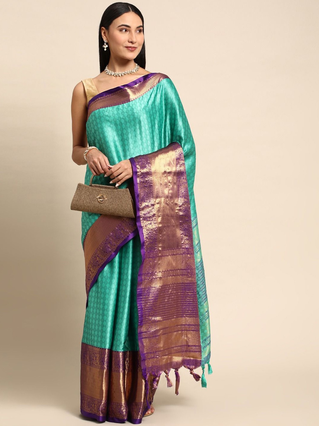 

DIVASTRI Woven Design Zari Banarasi Saree, Teal