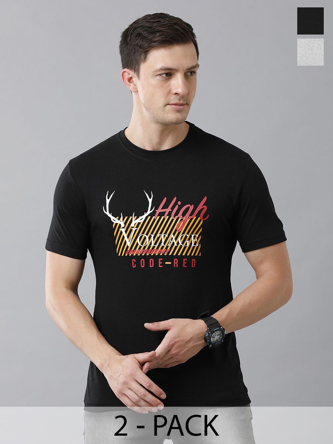 

Moda Rapido Pack of 2 Round Neck T-shirts, Black