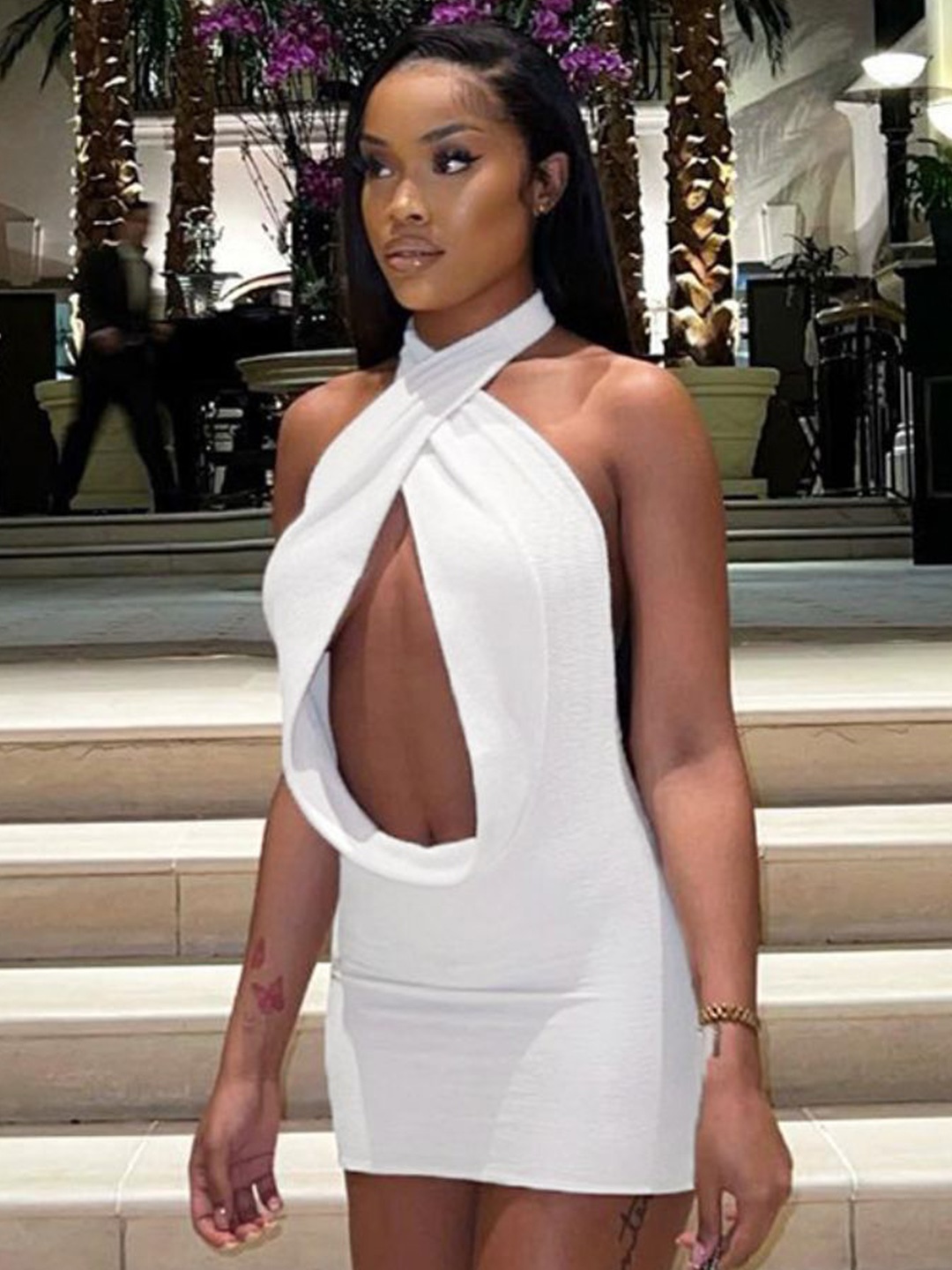 

StyleCast Women Halter Neck Sleeveless Cut-Outs Bodycon Dress, White