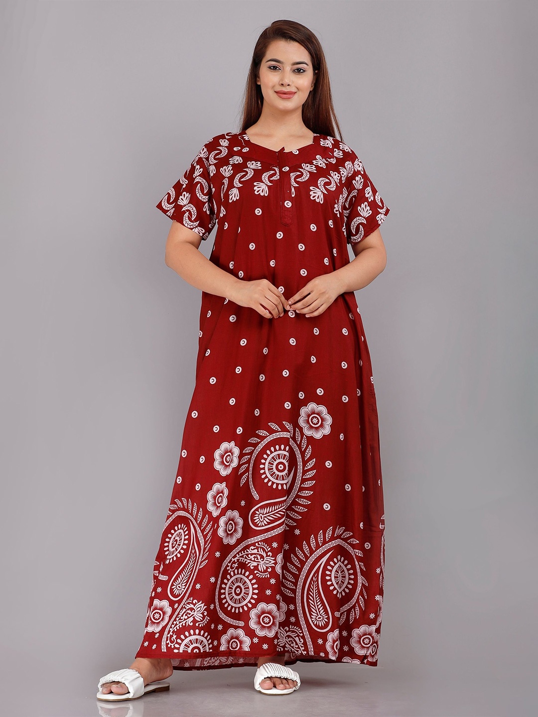 

PR PINK ROYAL Printed Maxi Nightdress, Maroon