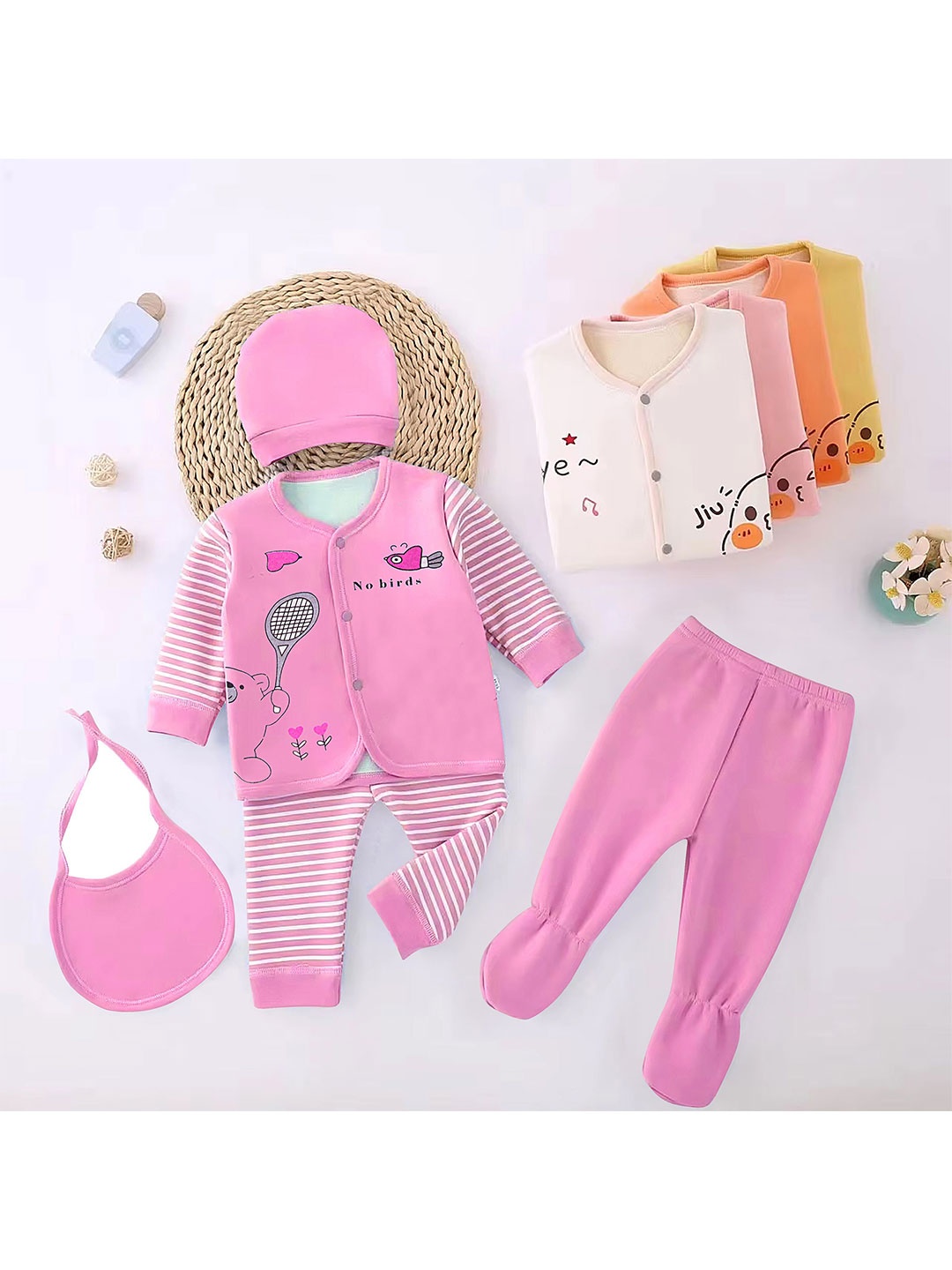 

Fancy Walas Kids 5-Piece Pure Cotton Baby Apparel Gift Set, Pink
