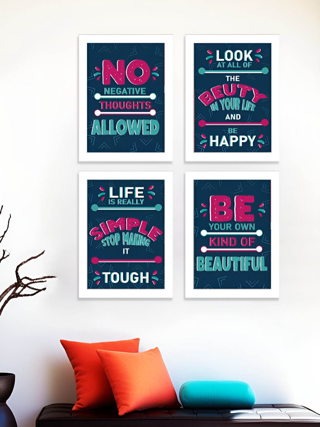 

Art Street Pink & Blue 4 Pieces Motivational Art Prints Wood Wall Art