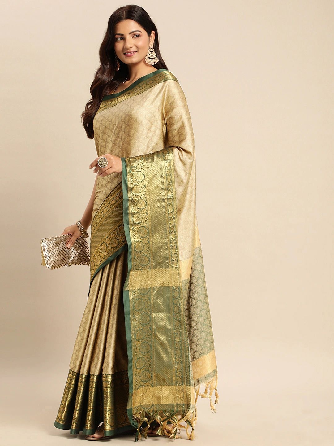 

DIVASTRI Woven Design Zari Saree, Beige