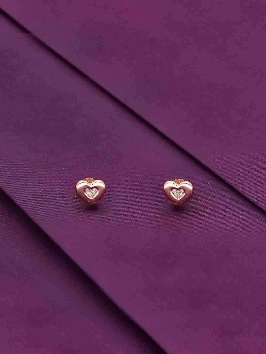 

KAI JEWEL 92.5 Sterling Silver Rose Gold-Plated CZ-Studded Heart Shaped Minimalistic Studs