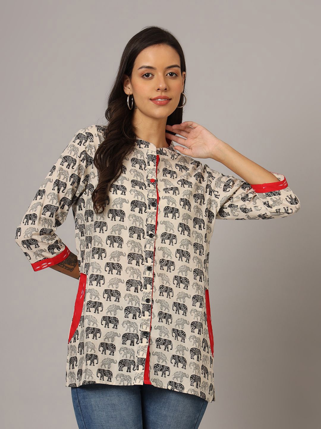 

JAPER KURTI Women Standard Animal Opaque Printed Casual Shirt, Off white