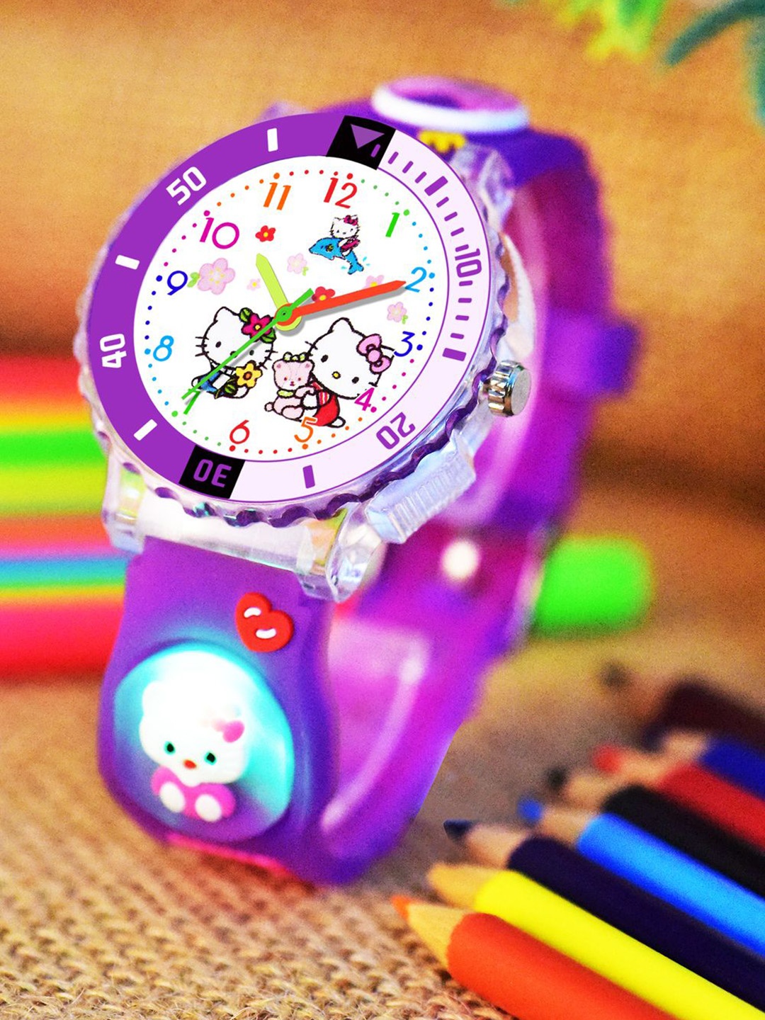 

Shocknshop Girls Patterned Dial & Straps Analogue Watch 334 Kitty Purple