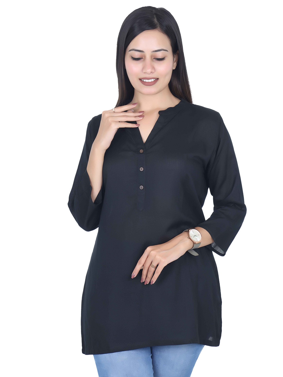 

Fabmoha Mandarin Collar Tunic, Black