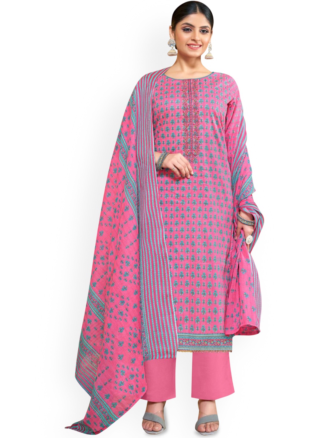 

DRAVINAM Trends Embroidered Pure Cotton Unstitched Dress Material, Pink