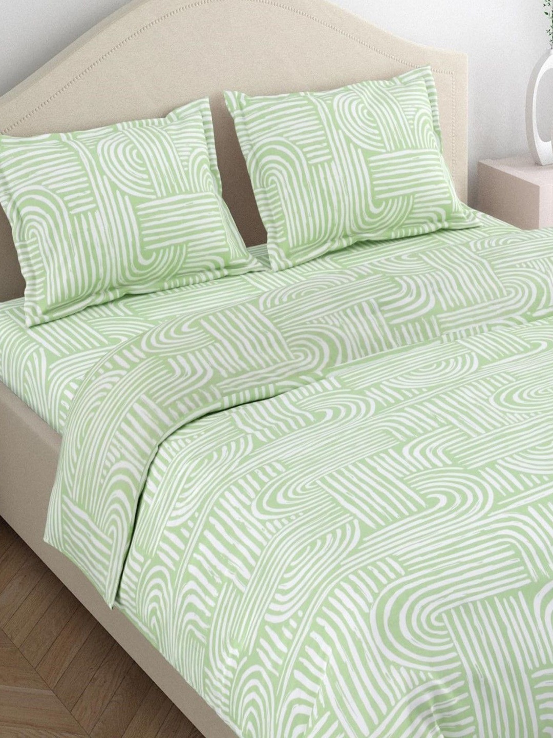 

haus & kinder Verdant Arches Green Printed Cotton 186 TC King Bedsheet Set-2.75mx2.75m