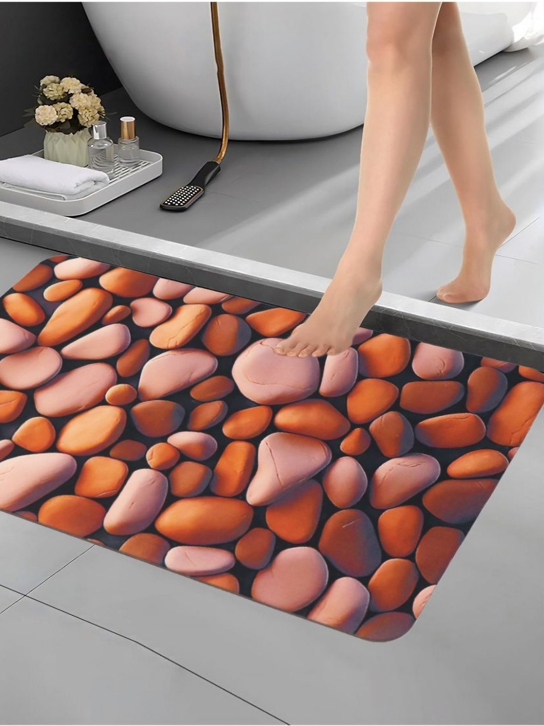 

Aura Brown Printed Anti Skid Bath Rug