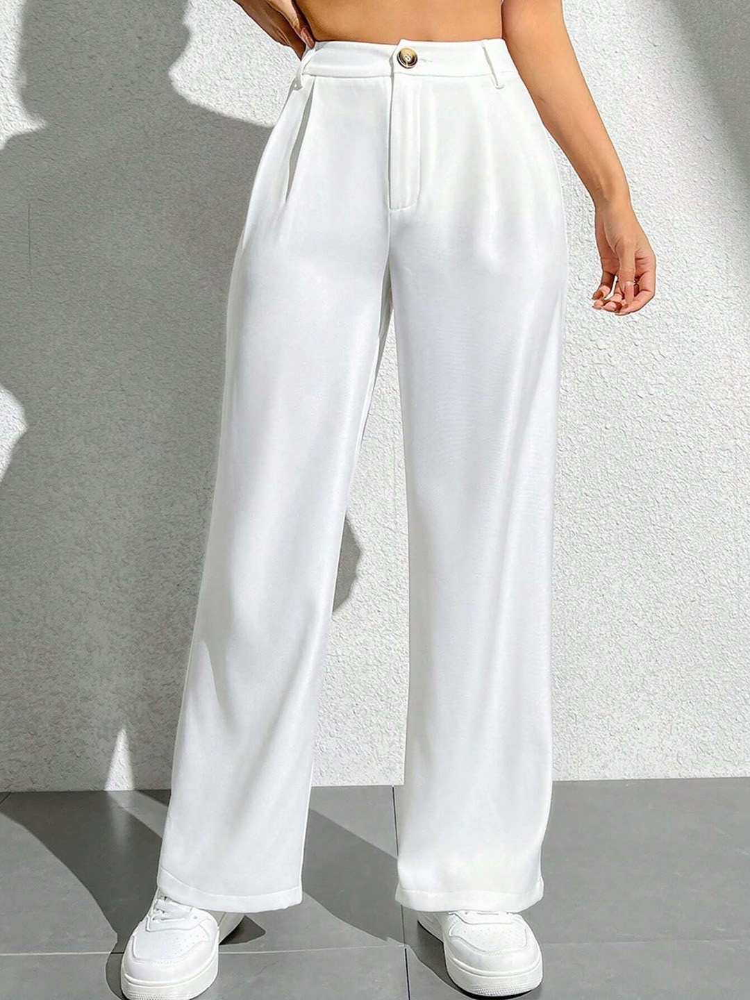 

FNOCKS Women Ultra Organic Cotton High-Rise Relaxed Fit Wide Leg Trousers, White