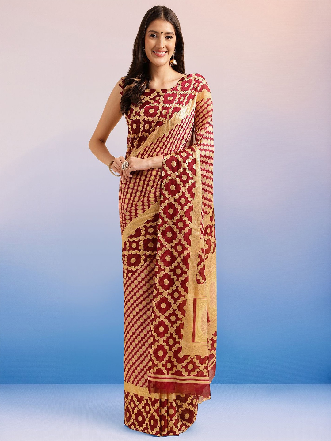 

Mitera Woven Design Poly Chiffon Leheriya Ready To wear Saree, Magenta