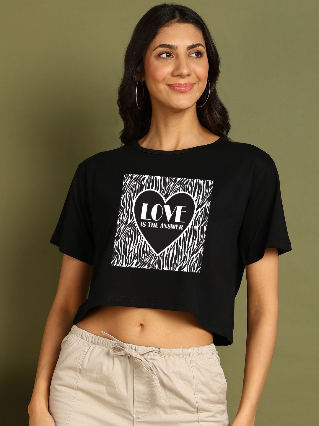 

CHOZI Women Bio Finish Graphic Printed Round Neck Cotton Boxy T-shirt, Black