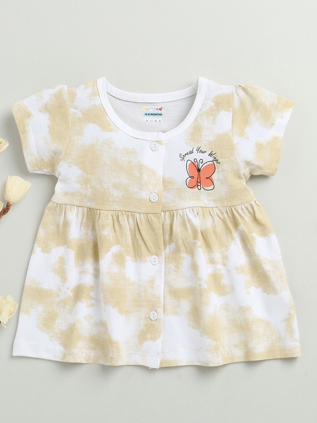 

BUMZEE Girls Cotton Tie and Dye Dyed A-Line Dress, White