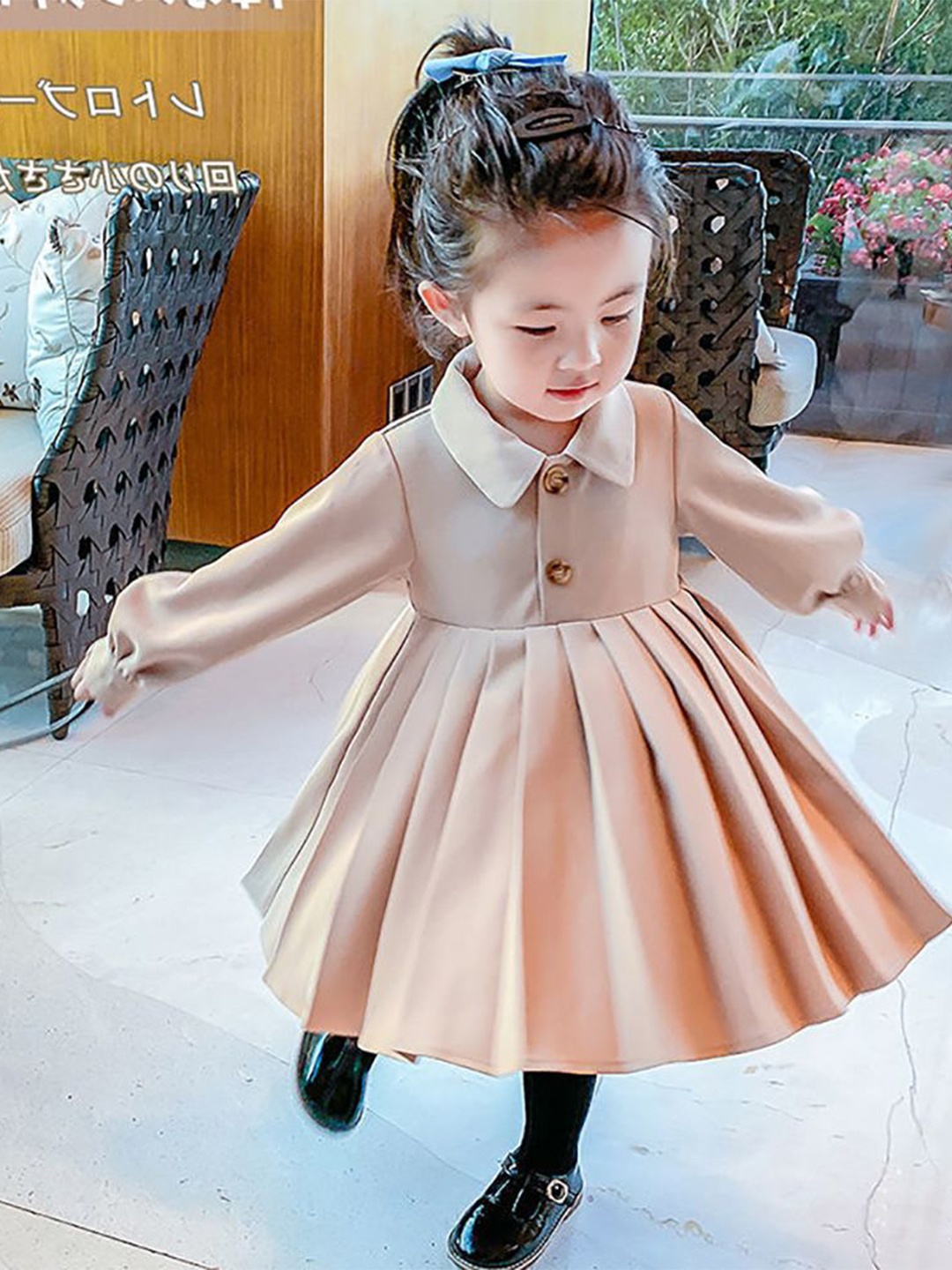 

StyleCast x Revolte Girls Shirt Collar Fit and Flare Dress, Beige