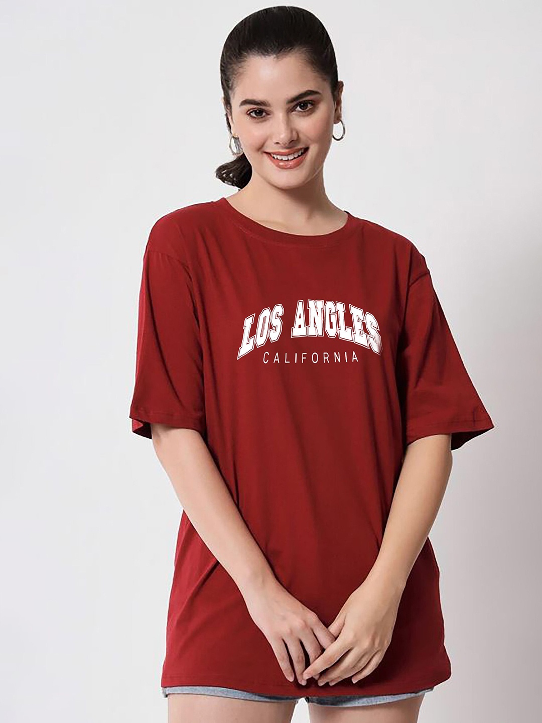 

My Swag Women Typography Printed Round Neck Cotton Oversized T-shirt, Maroon