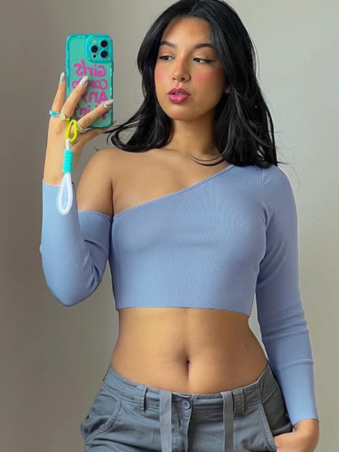 

StyleCast Women Ribbed Ribbed One Shoulder Top, Blue