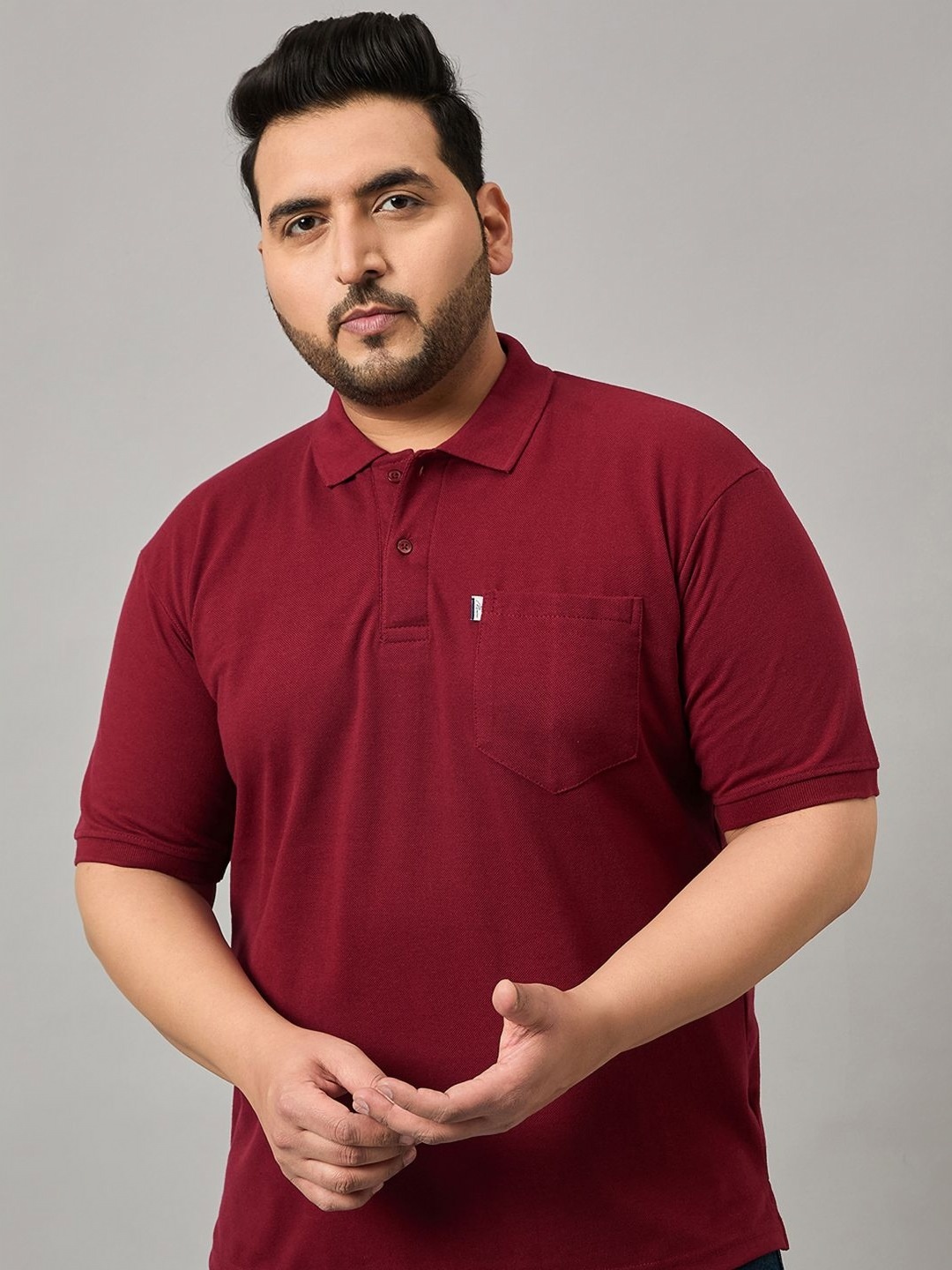 

NYKER Men Plus Size Solid Polo Collar Cotton T-shirt, Maroon