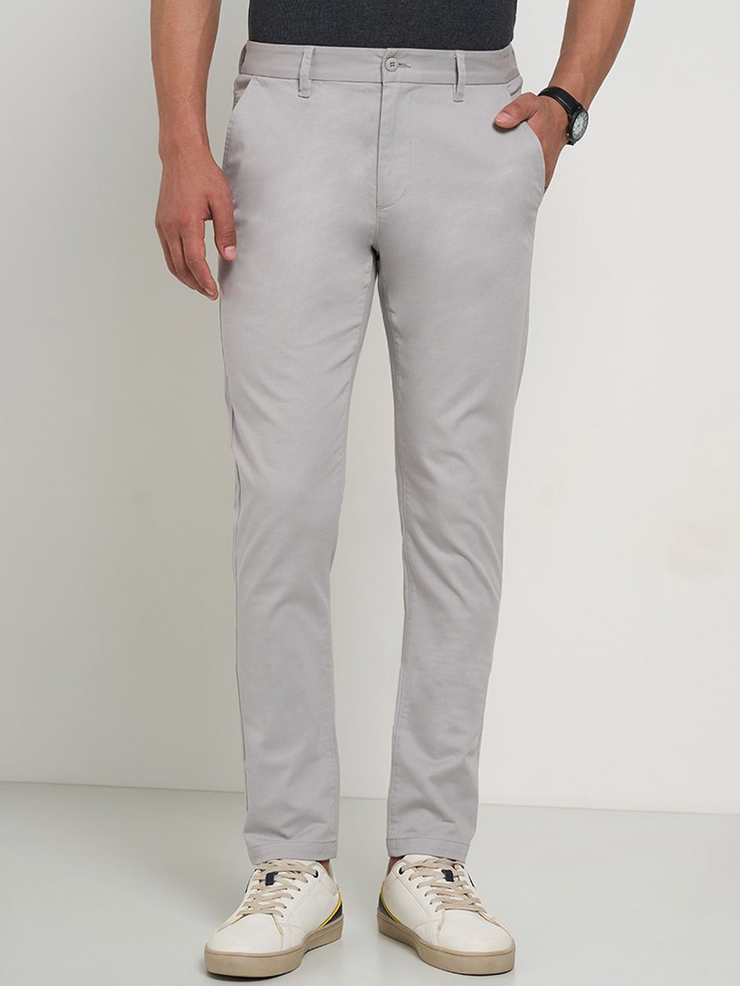 

Peregrine by Pantaloons Men Slim Fit Chinos Trousers, Grey