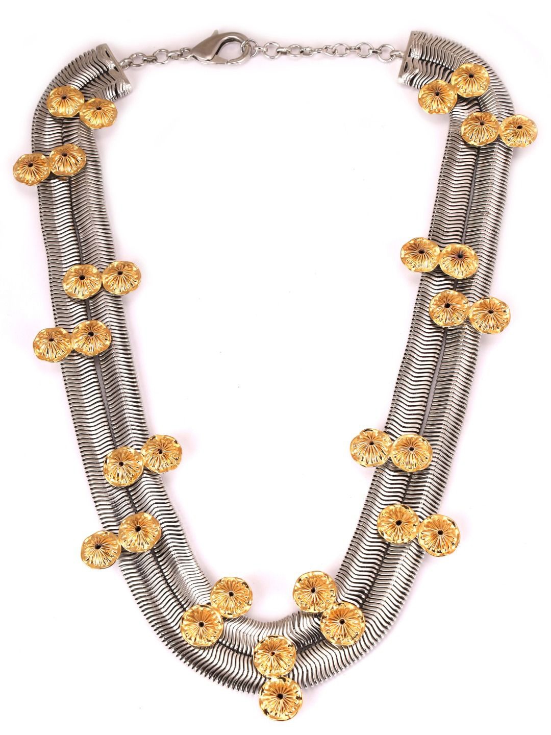 

Trupti Mohta Brass Rhodium-Plated Floarl Double Layered Necklace, Silver
