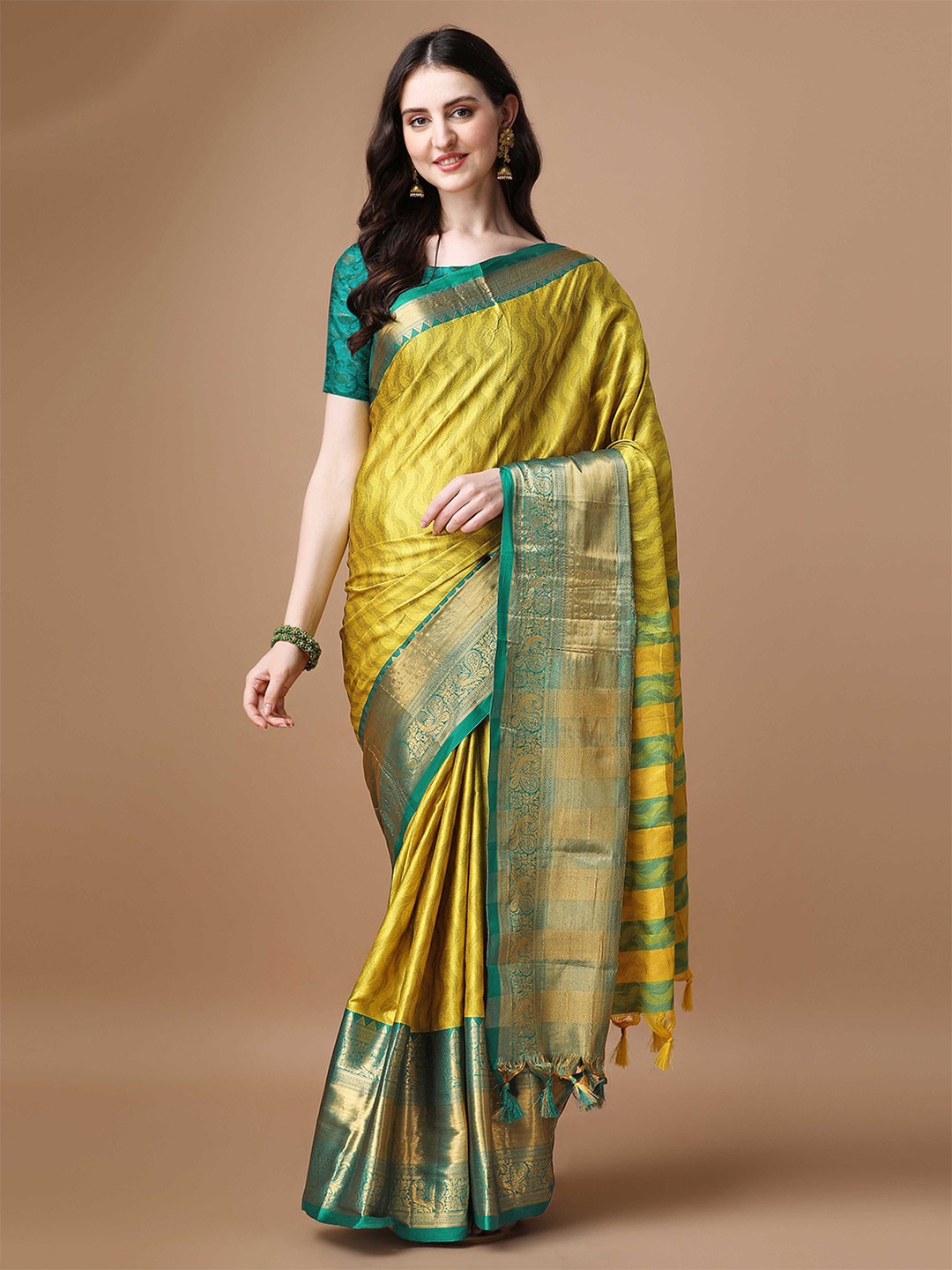 

DIVASTRI Woven Design Zari Silk Cotton Saree, Olive