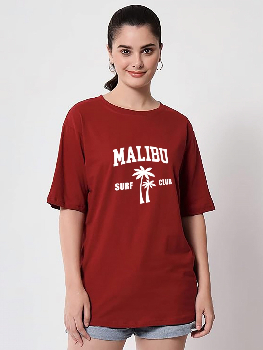 

My Swag Women Typography Printed Round Neck Cotton Oversized T-shirt, Maroon