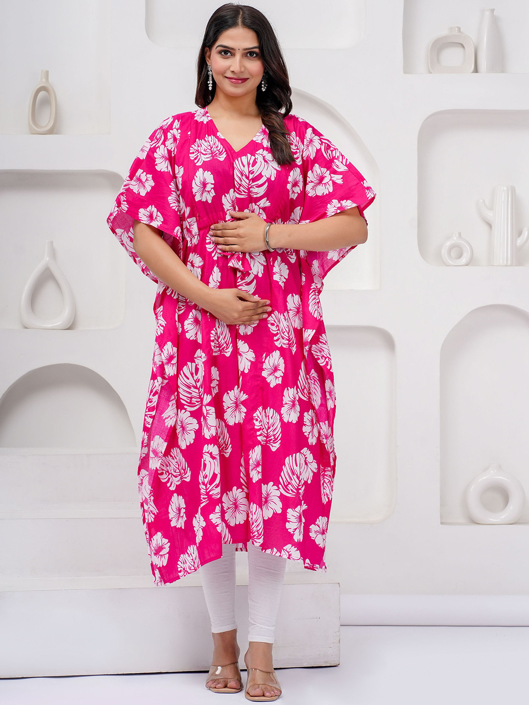 

CELEBRAVO Floral Print Flared Sleeve Maternity A-Line Maxi Dress, Pink