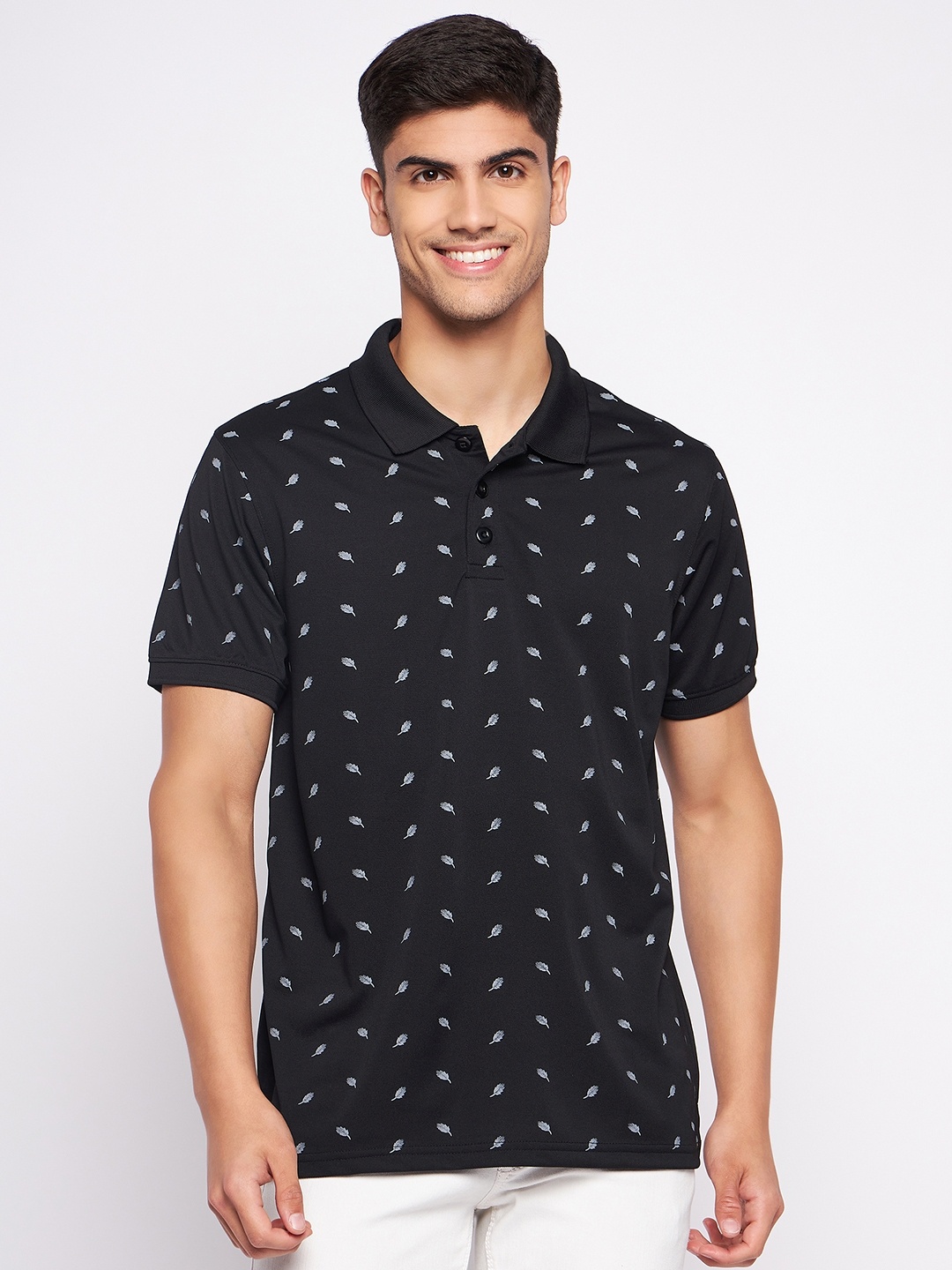 

AUXAMIS Men Printed Polo Collar Pockets T-shirt, Black