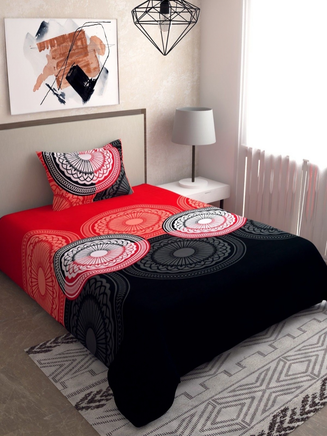 

Aura Red & Black Floral 120 TC Single Bedsheet with 1 Pillow Covers