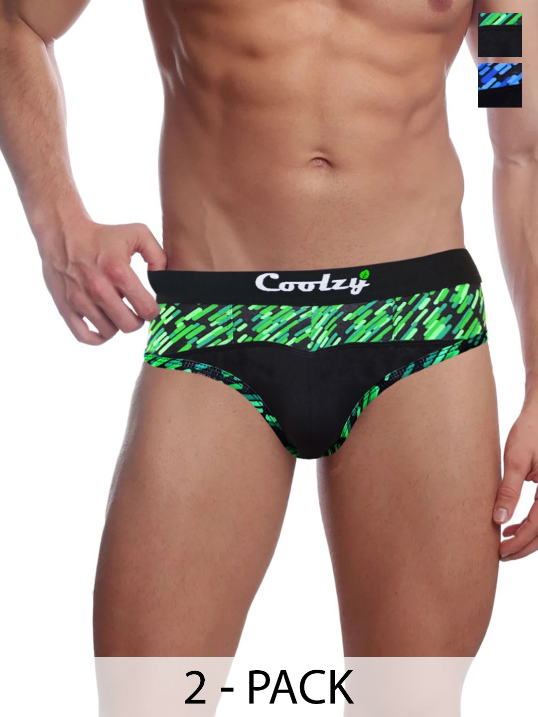 

COOLZY Men Pack Of 2 Printed Mid-Rise Anti Microbial Briefs EOSHBF2K005-S, Black