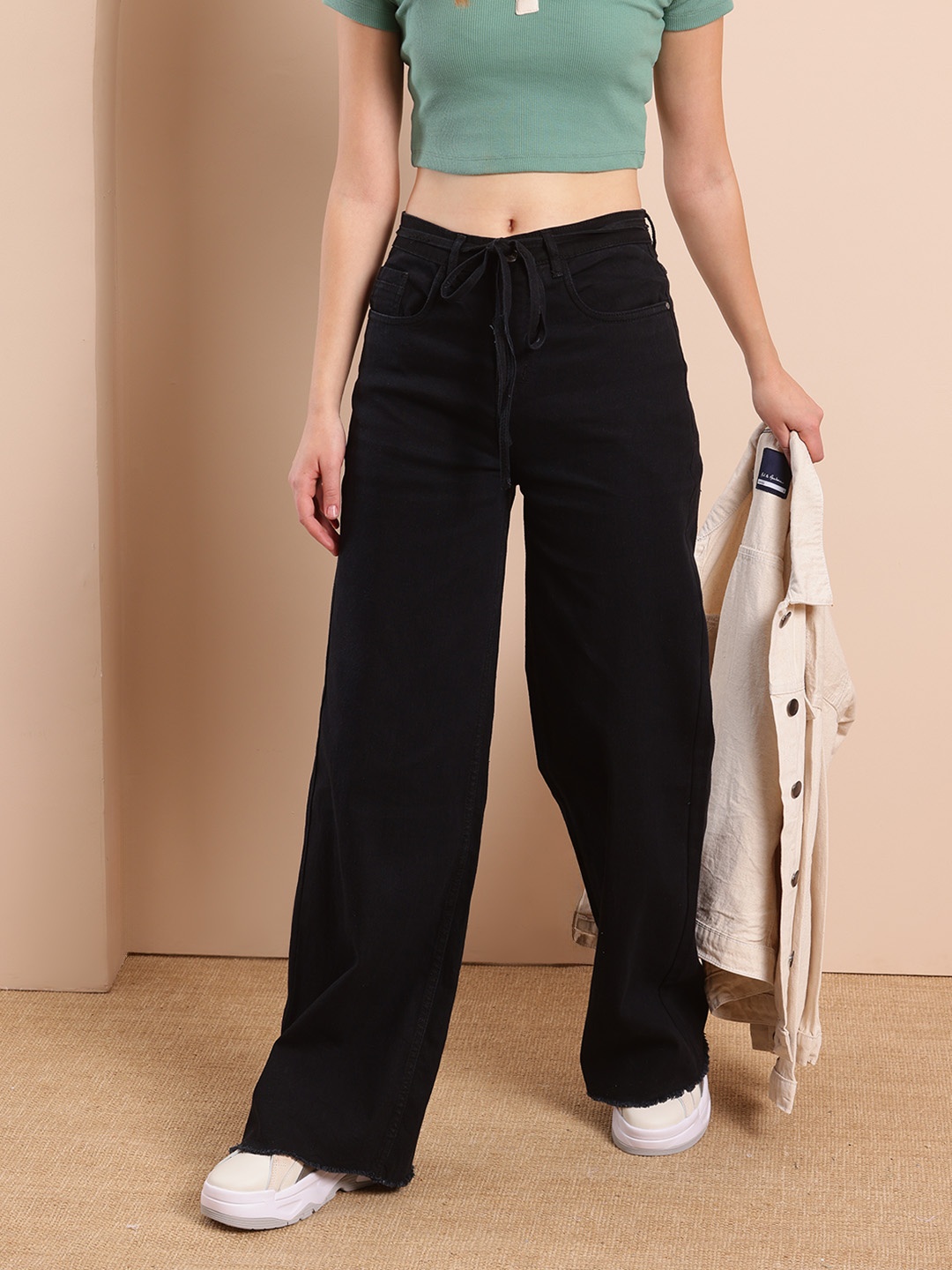 

Mast & Harbour Women Stretchable Marine Fit Flared Jeans, Black