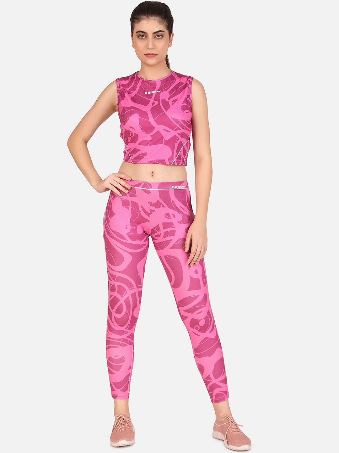 

BENZOS Women Printed Mid-Rise Tracksuits, Pink