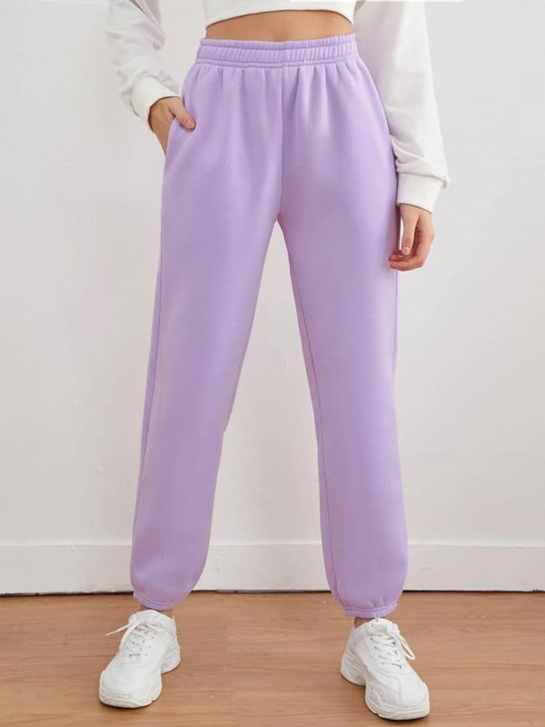 

dockstreet Women Pure Cotton Mid-Rise Relaxed-Fit Joggers, Lavender