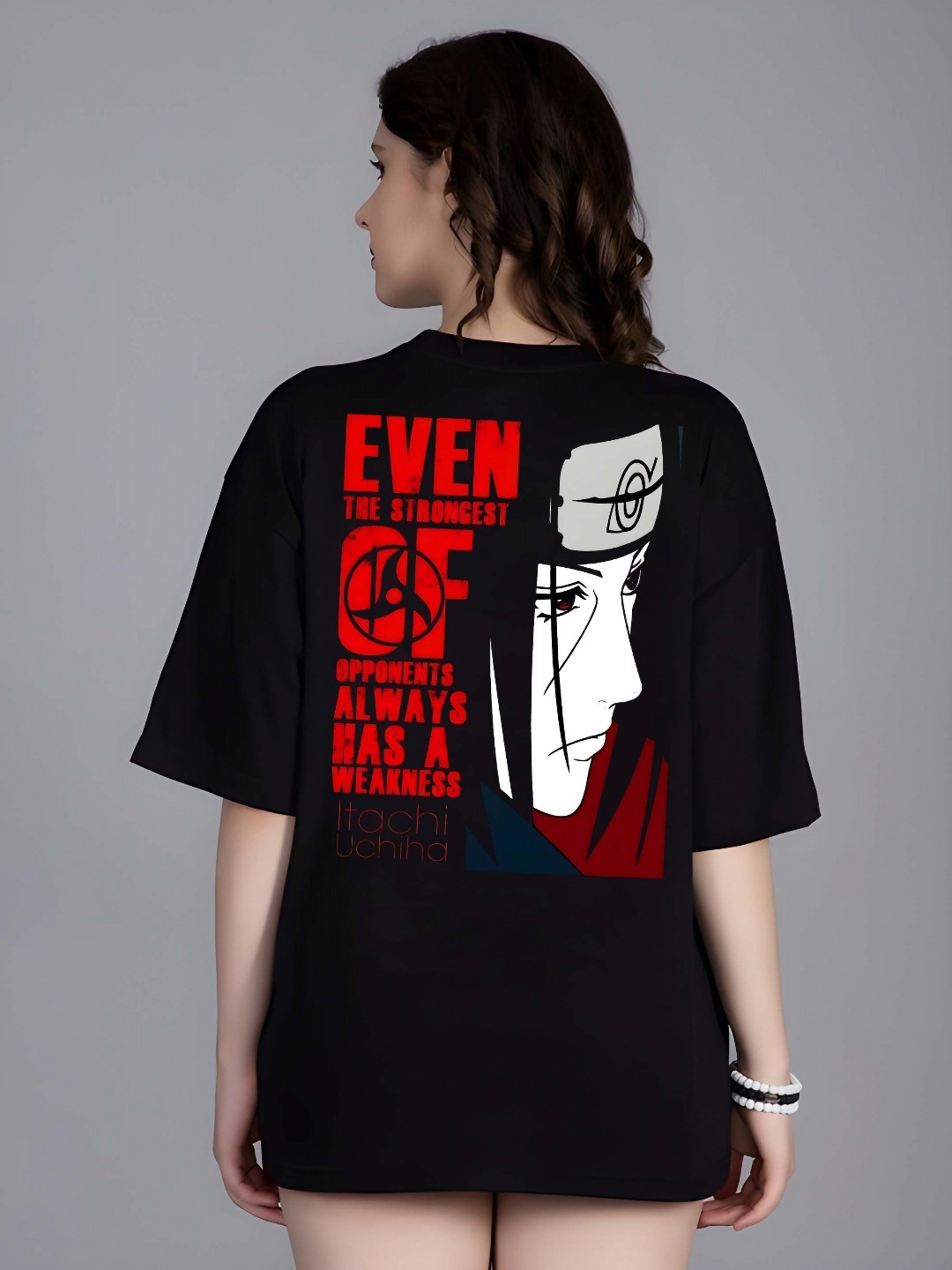 

SZN Women Graphic Printed Round Neck Cotton Oversized T-shirt, Black