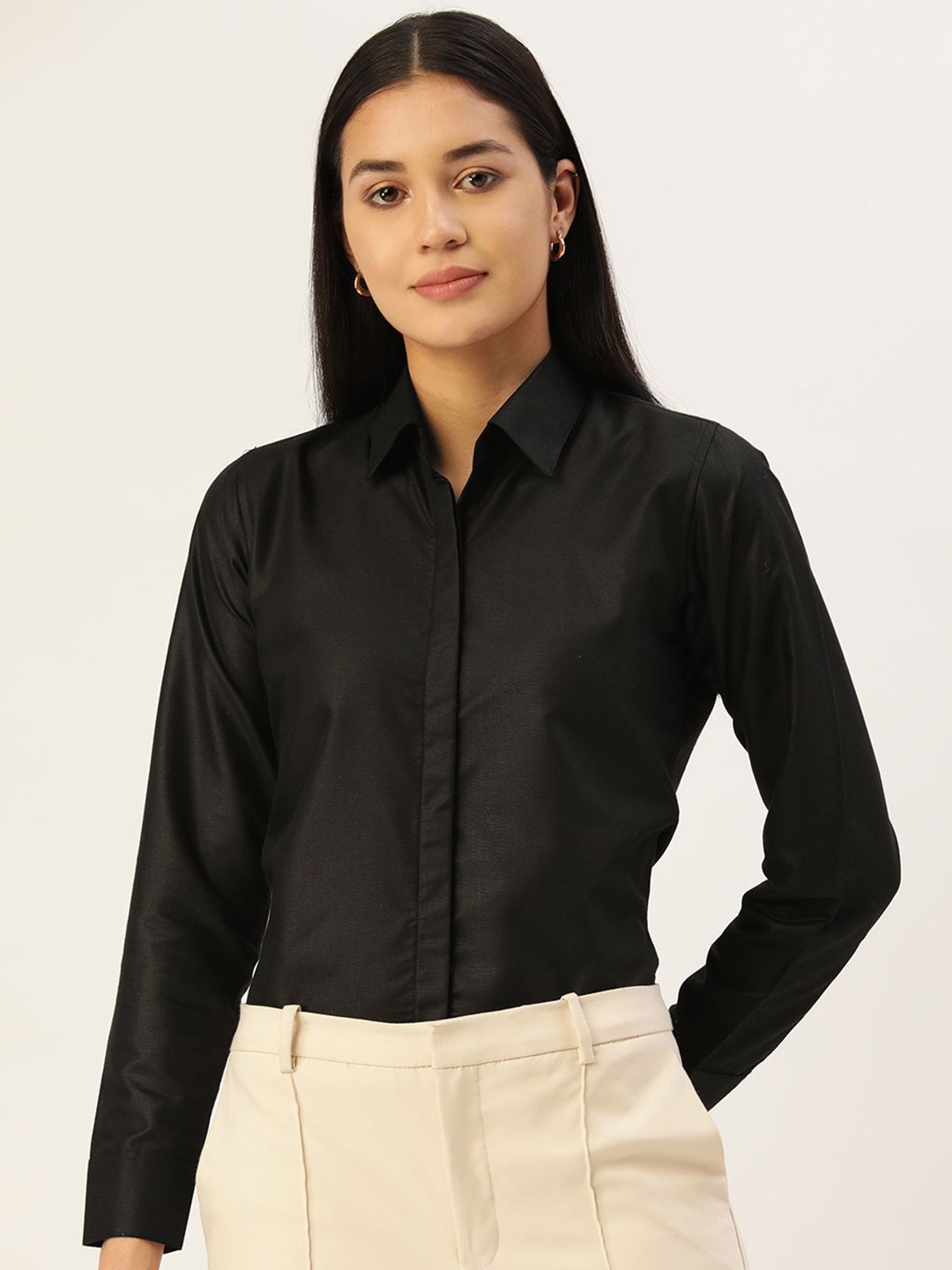 

JAINISH Women Shirt Style Top, Black