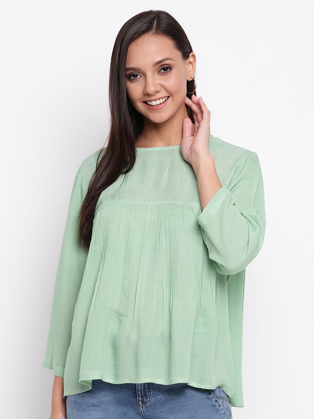 

DressBerry Women Solid Round Neck Top, Green