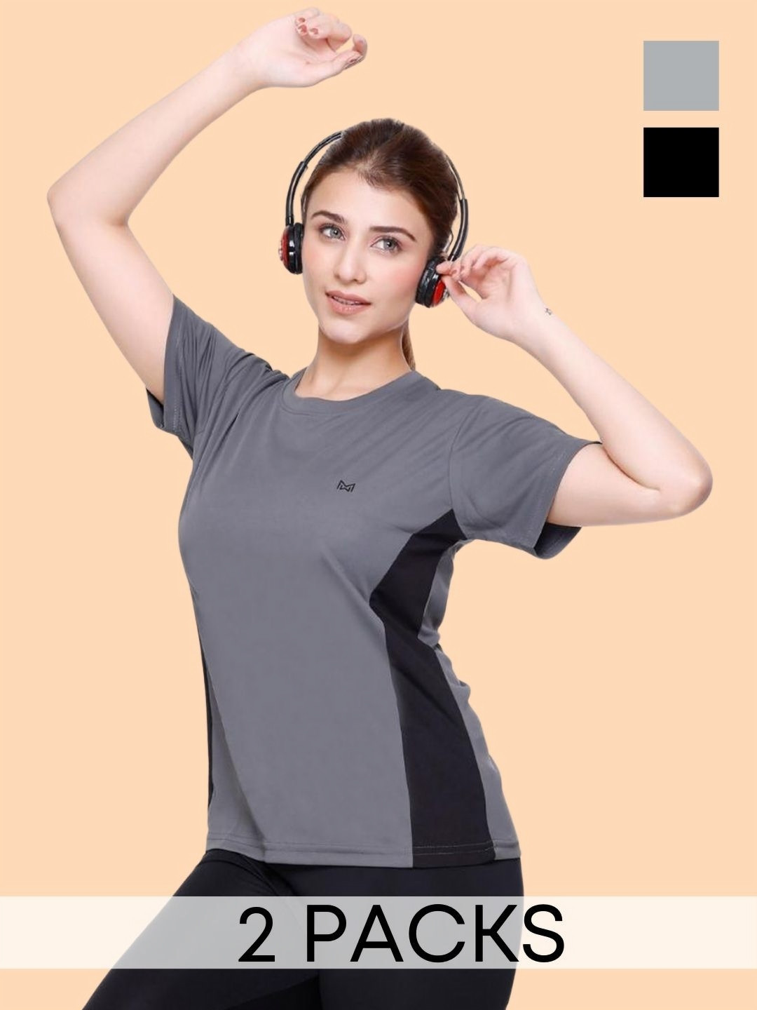 

White Moon Women Extended Sleeves Pockets T-shirt, Grey