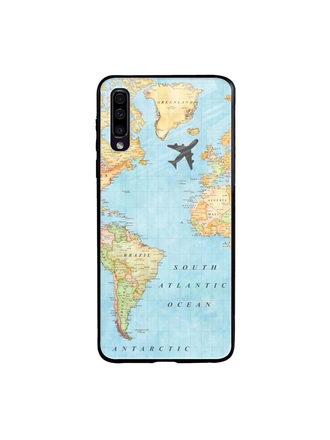 

QRIOH Travel Map Printed Samsung Galaxy A50 Back Case, Blue