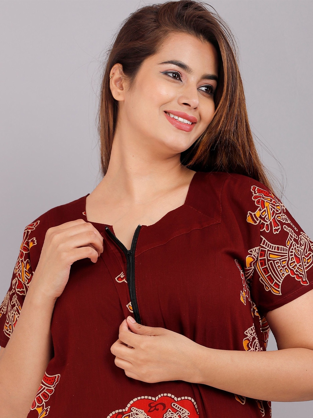 

PR PINK ROYAL Printed Maxi Nightdress, Maroon
