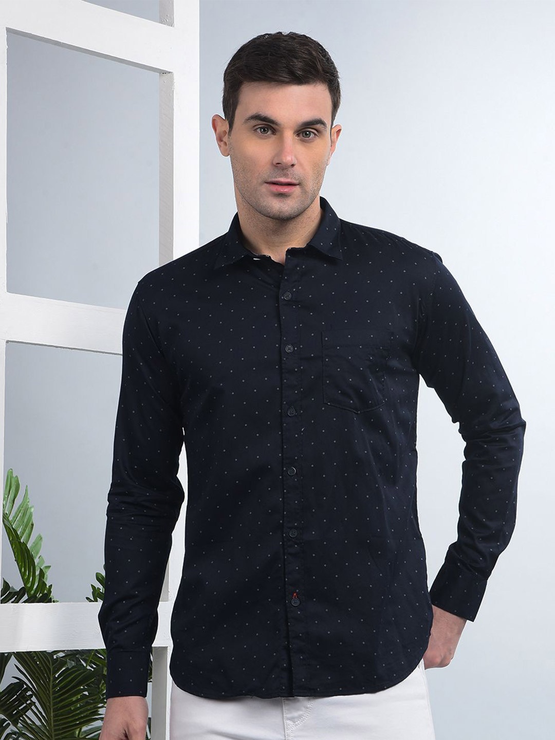 

COBB Men Spread Collar Micro Ditsy Printed Cotton Casual Shirt, Burgundy