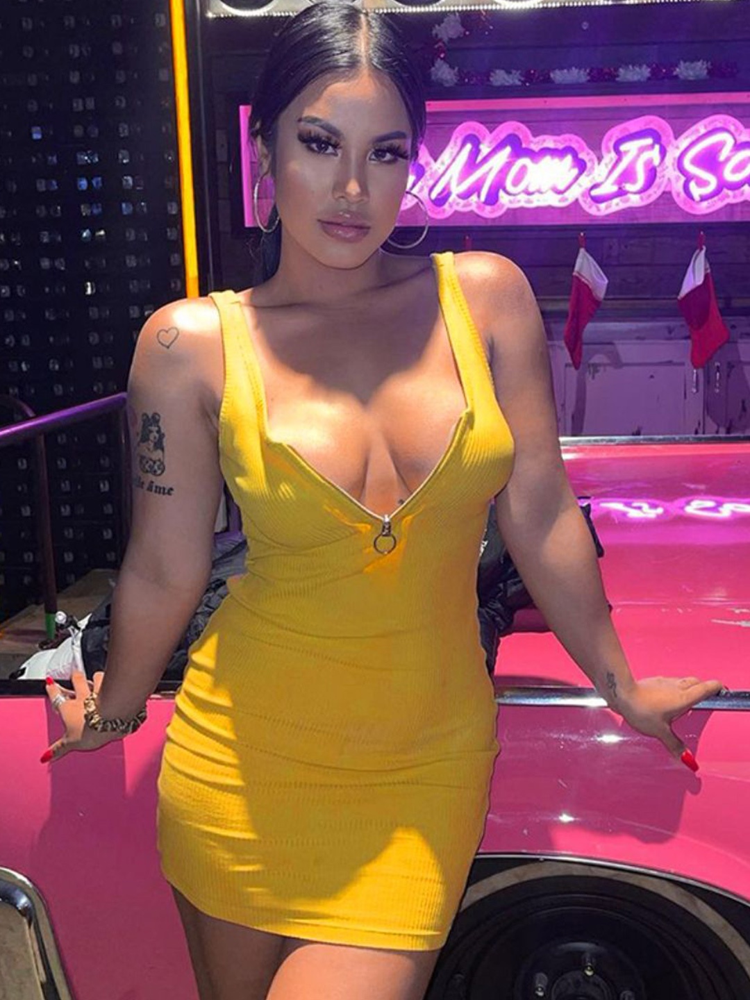 

StyleCast Women Scoop Neck Bodycon Mini Dress, Yellow