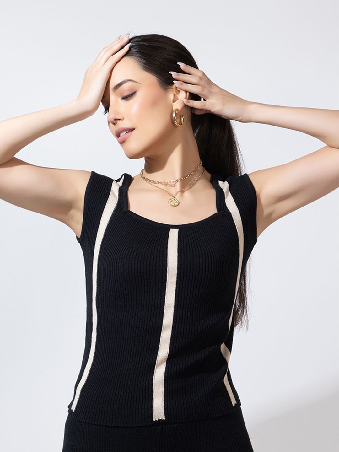 

ARMISTO Ribbed Cotton Fitted Crop Top, Black
