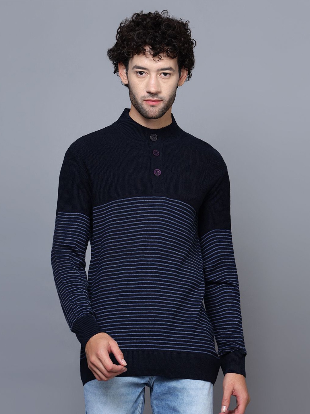 

Cantabil Men Striped Pullover, Navy blue
