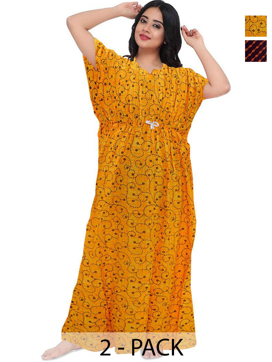 

PR PINK ROYAL Women Pack Of 2 Printed Maxi Nightdress, Yellow