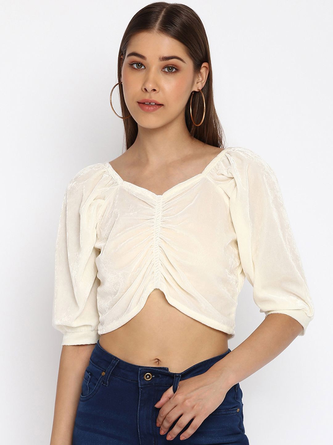 

DressBerry Women Solid V-Neck Top, Cream